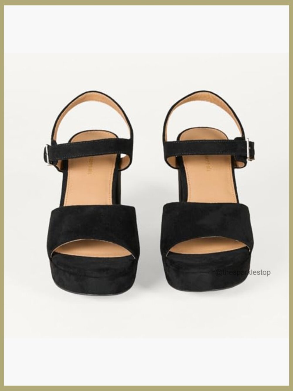 Women's Platform Ankle Strap Block Heel Sandals - Faux Suede, Memory Foam - Picture 4 of 6